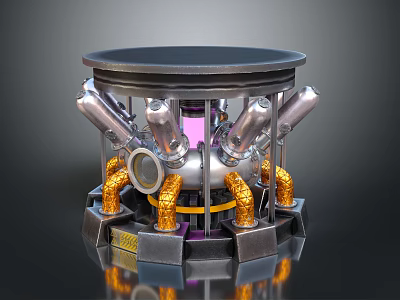 Industrial Mechanical Device With Silver Components Orange Pipes And Purple Core 3d model