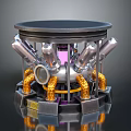 Industrial Mechanical Device With Silver Components Orange Pipes And Purple Core