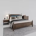 Wooden Double Bed With Gray Beige Pillows Nightstands Table Lamp Small Decor And Gray Rug