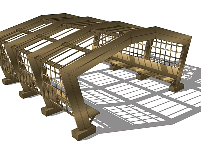 Wooden Arched Pergola With Lattice Roof And Support Columns Casting Ground Shadows 3d model