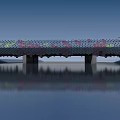 Modern Landscape Bridge With Red And White Hexagonal Pattern Structure Along Road With Metal Railings