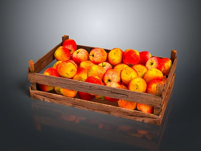 Fresh Red and Yellow Apples in a Wooden Crate Ripe and Juicy 3d model