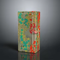 Decorative Glass Box With Colorful Floral Pattern Green Red Gold And Gold Clasp Detail