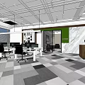 Modern Office Reception Desk With Stylish Marble Wall Green Plant And LOGO