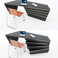Modern Black Desk With Orange Chair Laptop And Notebook On Surface