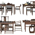 Chinese Style Wooden Tea Table And Chairs With Classic Design And Accessories
