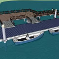 Wooden Dock Design With Railings Pillars Small Boat And People Over Blue Water