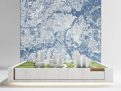 Commercial Planning Display Model With Map Background Green Grass And White Buildings 3d model