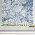 Commercial Planning Display Model With Map Background Green Grass And White Buildings