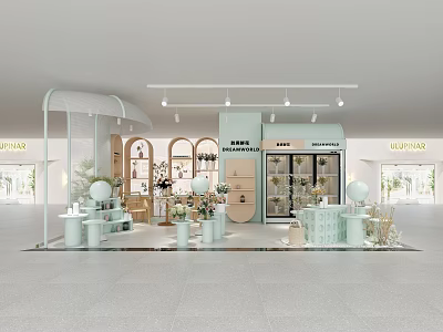 Elegant Light Luxury Boutique Store Interior With Light Green Display Shelves And Decorative Plants 3d model