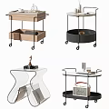 Modern Wheeled Multi Tier Side Tables With Various Wooden Metal Glass Designs