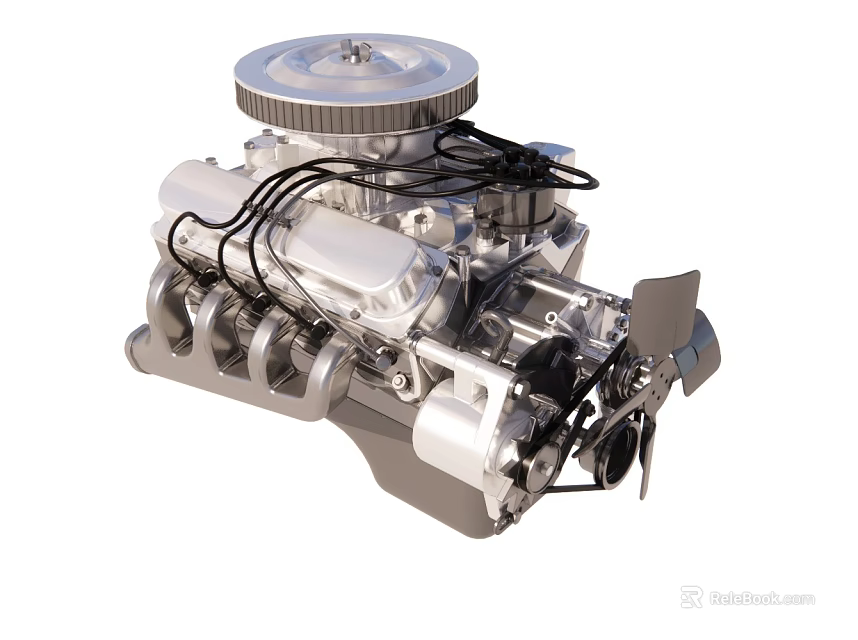 Detailed Metal Engine Assembly With Cylinder Block Pulleys And Valves 3d model 