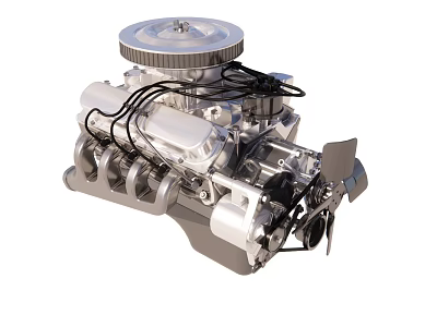 Detailed Metal Engine Assembly With Cylinder Block Pulleys And Valves 3d model