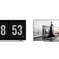 Ultra Thin Modern Smart TVs Featuring Curved Screen Digital Clock Urban Landscape And Figure