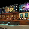 Spacious Ballroom With Stage Large Screens Decorative Paintings And Comfortable Seating Areas