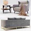 Modern Gray Sofa Coffee Table Set With Gold Frame Ottoman And Marble Top 3d model