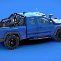 Blue Pickup Truck With Off Road Style Modified Bumper Roof Rack Large Tires Open Door