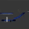 Blue Industrial Conveyor Equipment With Curved Tracks Platforms And Production Line Structures