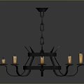 Vintage Iron Chandelier With Wheel Design And Multiple Candle Shaped Lights