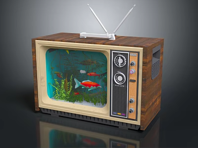 Vintage TV Shaped Fish Tank Featuring Colorful Fish And Aquatic Plants Retro Aquarium 3d model