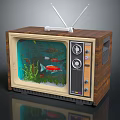 Vintage TV Shaped Fish Tank Featuring Colorful Fish And Aquatic Plants Retro Aquarium