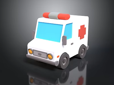 White Ambulance With Red Cross Symbol And Red Gray Roof Emergency Lights And Blue Windows 3d model