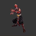 Red Demon Warrior 3D Character in Fighting Stance with Muscular Build and Golden Belt