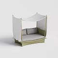 Outdoor Wicker Two Seater Sofa With White Canopy And Gray Cushions