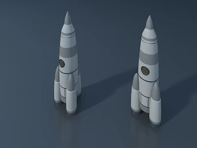 Two White And Gray Rocket Models With Pointed Tops Circular Windows And Thrusters 3d model