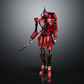 Red Mechanical Robot Character With Futuristic Armor And Weapon In Sci Fi Design