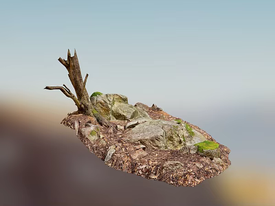 Natural Landscape with Rocks Wood Dead Tree Trunk Mossy Soil and Greenery 3d model