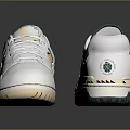 White Casual Sports Shoes With Green Yellow Accents And Brand Logo Reflection Design