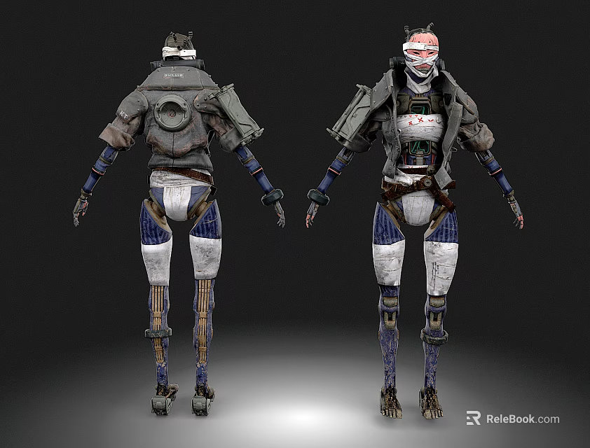Mechanical Robot Design Front And Back Views With Armor And Metal Parts 3d model 