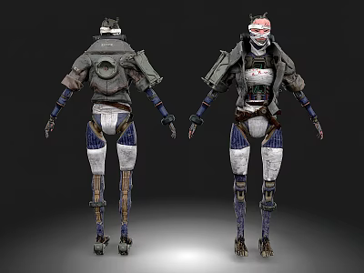 Mechanical Robot Design Front And Back Views With Armor And Metal Parts 3d model