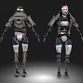 Mechanical Robot Design Front And Back Views With Armor And Metal Parts