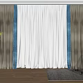 Modern Curtains Featuring Gray Blue Panels And Sheer White Layers For Window With Wooden Floor