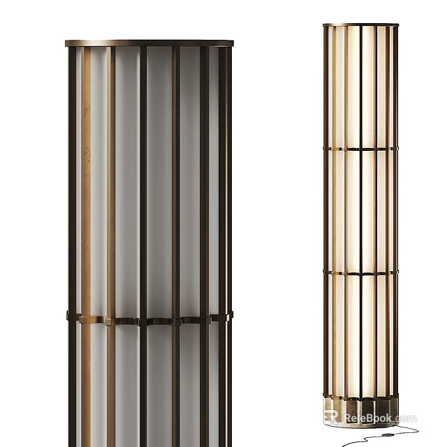 Modern Minimalist Floor Lamp With Vertical Metal Bars And Warm Ambient Lighting 3d model 