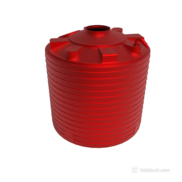 Red Cylindrical Water Tank with Corrugated Sides and Secure Top Lid Design 3d model 