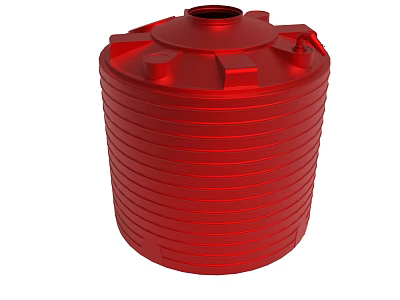 Red Cylindrical Water Tank with Corrugated Sides and Secure Top Lid Design 3d model