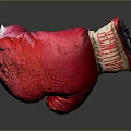 Red Boxing Glove with Textured Surface and Stitched Details Isolated on Dark Backdrop 3d model