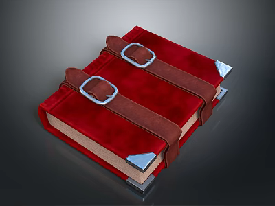 Red Cover Books With Brown Leather Buckles And Silver Corner Accents 3d model