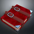 Red Cover Books With Brown Leather Buckles And Silver Corner Accents