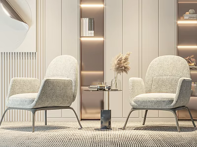 Leisure Chairs Modern Fabric with Metal Legs in Living Room Interior and Striped Carpet 3d model