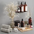 Chic Bathroom Accessories Collection With Towels Diffusers Candles And Plants 3d model