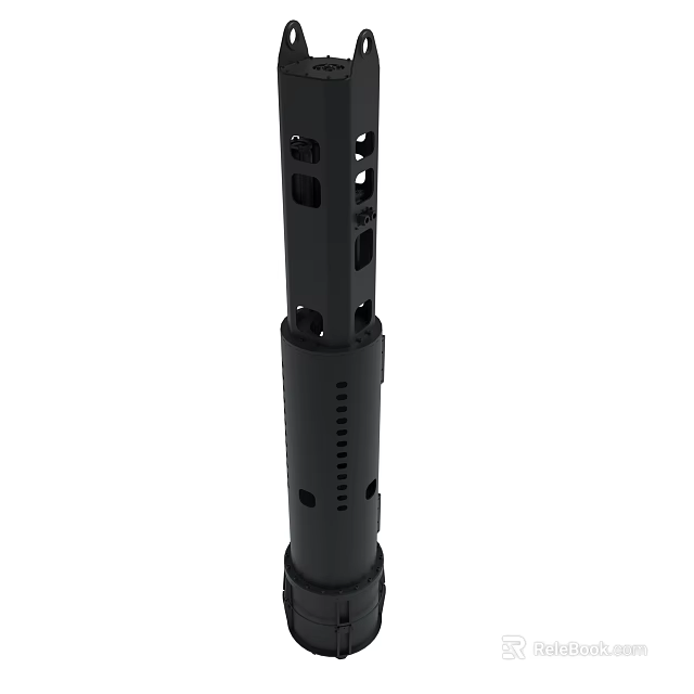 Durable Black Cylindrical Metal Support Component With Holes And Ports Design 3d model