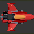 3D Red Spaceship Model With Yellow Cockpit And Blue Details Design 3d model
