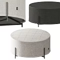 Modern Round Ottoman In Light And Dark Gray Fabric With Metal Legs