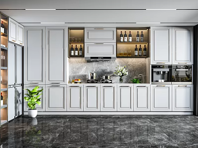 Modern Kitchen Interior With White Cabinets Island Counter Appliances And Marble Floor 3d model