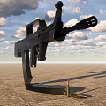 Black Assault Rifle With Tactical Grip And Barrel On Concrete Ground Against Cloudy Sky