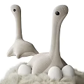Two White Ostrich Plush Figurines With Soft Fluffy Base And Decorative Eggs 3d model